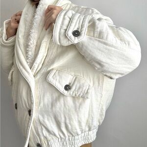 Quilted Bomber with Removable Fur Collar